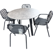 Set van Teeburu tafel 120 cm concrete en 4 Tomo stoelen zwart aluminiu...