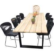 Set van Kaihou tafel 300x100x76 cm zwart/teak en 8 Faye stoelen lava i...