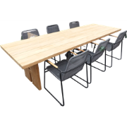 Set van Zen tafel 300x100x75 cm teak en 6 Wasabi stoelen grijs incl. k...