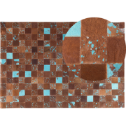 ALIAGA - Patchwork kleed - Bruin/Blauw - 160 x 230 cm - Koeienhuid