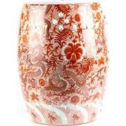 Fine Asianliving Keramische Kruk Rood Wit Draken Handgeschilderd