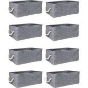 QUVIO Opbergmand met handvaten van touw - Grijs - M - Set van 7