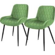 Eetkamerstoelen met rugleuning & armleuning set van 2 salie fluwelen b...