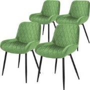 Set van 2 eetkamerstoelen met rugleuning & armleuning salie fluwelen b...