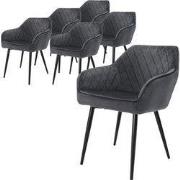Eetkamerstoel set van 6 antraciet fluwelen bekleding met metalen poten...