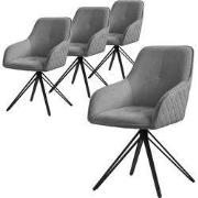 Set van 4 eetkamerstoelen draaibaar grijs geweven stof met rugleuning ...