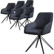 Set van 6 draaibare eetkamerstoelen antraciet in geweven stof met rugl...