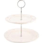 Clayre & Eef Etagère 2 laags 23 cm Beige Keramiek Roosjes