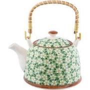 Clayre & Eef Theepot met Filter 700 ml Groen Keramiek Bloemen