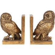 Clayre & Eef Boekensteunen Set van 2 Uil 12x8x16 cm Goudkleurig Polyre...