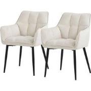 Set van 2 crèmekleurige eetkamerstoelen in badstof met gestoffeerde zi...