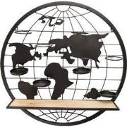 Clayre & Eef Wandrek Ø 70x14 cm Bruin Hout Wereldkaart