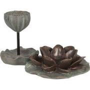 Clayre & Eef Theelichthouder Bloem 26x17x14 cm Grijs Bruin Kunststof