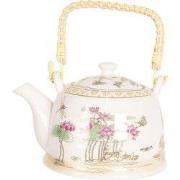 Clayre & Eef Theepot met Filter 800 ml Beige Roze Porselein Bloemen