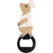 Clayre & Eef Flesopener 5x1x13 cm Beige Wit IJzer Varken