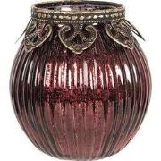 Clayre & Eef Theelichthouder Ø 9x9 cm Rood Goudkleurig Glas