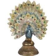 Clayre & Eef Beeld Pauw 22x12x30 cm Blauw Goudkleurig Kunststof