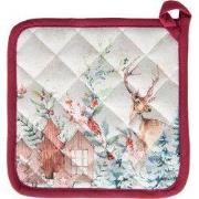 Clayre & Eef Pannenlap 20x20 cm Wit Rood Katoen Hert