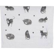 Clayre & Eef Gastendoekje 40x66 cm Grijs Wit Katoen Katten