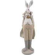 Clayre & Eef Beeld Konijn 11x10x37 cm Wit Geel Polyresin