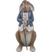 Clayre & Eef Beeld Konijn 16x13x32 cm Bruin Blauw Kunststof