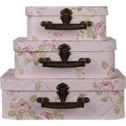 Clayre & Eef Decoratie Koffer Set van 3 30x21x9/25x18x9/20x16x8 cm Roz...