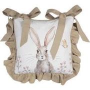 Clayre & Eef Kussenhoes Stoelkussen 40x40 cm Wit Bruin Katoen Konijn