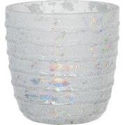 Clayre & Eef Theelichthouder Ø 10x10 cm Wit Glas