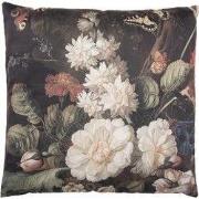Clayre & Eef Sierkussen 45x45 cm Zwart Wit Synthetisch Bloemen