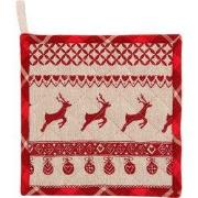 Clayre & Eef Pannenlap 20x20 cm Rood Beige Katoen Kerst
