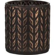 Clayre & Eef Theelichthouder Ø 7x8 cm Koperkleurig Zwart Glas