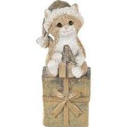 Clayre & Eef Beeld Kat 5x4x10 cm Bruin Wit Kunststof