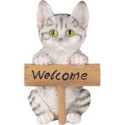 Clayre & Eef Beeld Kat 12x9x19 cm Wit Grijs Polyresin