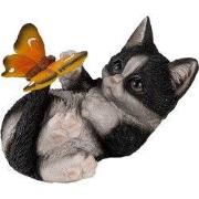 Clayre & Eef Beeld Kat 14x8x11 cm Zwart Wit Kunststof