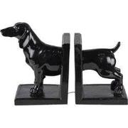 Clayre & Eef Boekensteunen Set van 2 Hond 25x9x15 cm Zwart Polyresin