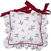 Clayre & Eef Kussenhoes Stoelkussen 40x40 cm Wit Rood Katoen Hulstblad...