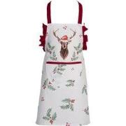 Clayre & Eef Keukenschort Kinderen 48x56 cm Wit Rood Katoen Hert Hulst...