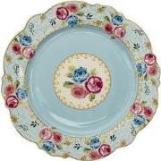 Clayre & Eef Ontbijtbord Ø 20 cm Blauw Keramiek Bloemen