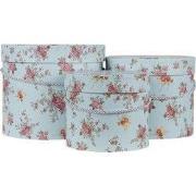 Clayre & Eef Hoedendoos Set van 3 Ø 23x19 cm Blauw Roze Karton Bloemen