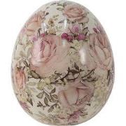 Clayre & Eef Beeld Ei Ø 14x16 cm Roze Keramiek Bloemen