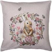 Clayre & Eef Kussenhoes 40x40 cm Beige Roze Katoen Konijn Bloemen