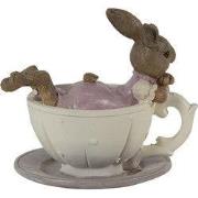 Clayre & Eef Beeld Konijn 10x8x9 cm Wit Roze Polyresin