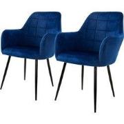 ML-Design set van 2 eetkamerstoelen, donkerblauw, met rugleuning en ar...