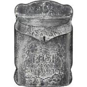 Clayre & Eef Brievenbus 26x8x39 cm Grijs Wit Metaal Bloemen