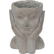 Clayre & Eef Bloempot Hoofd 16x16x22 cm Grijs Steen Handen