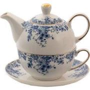 Clayre & Eef Tea for One 400 ml Blauw Porselein Bloemen