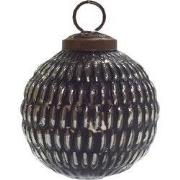 Clayre & Eef Kerstbal Ø 7 cm Zwart Zilverkleurig Glas