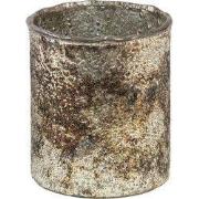 Clayre & Eef Theelichthouder Ø 8x9 cm Goudkleurig Bruin Glas