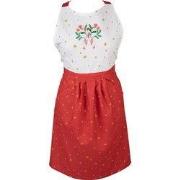 Clayre & Eef Keukenschort 70x85 cm Wit Rood Katoen Notenkrakers