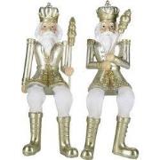 Clayre & Eef Beeld Set van 2 Notenkraker 12 cm Goudkleurig Wit Kunstst...